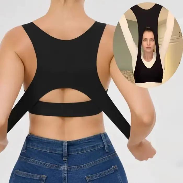 Soutien-gorge correcteur de posture à fermeture avant, dos croisé, antichoc, sans coutures, push-up 2-en-1 pour femme, améliore la posture et corrige la cyphose