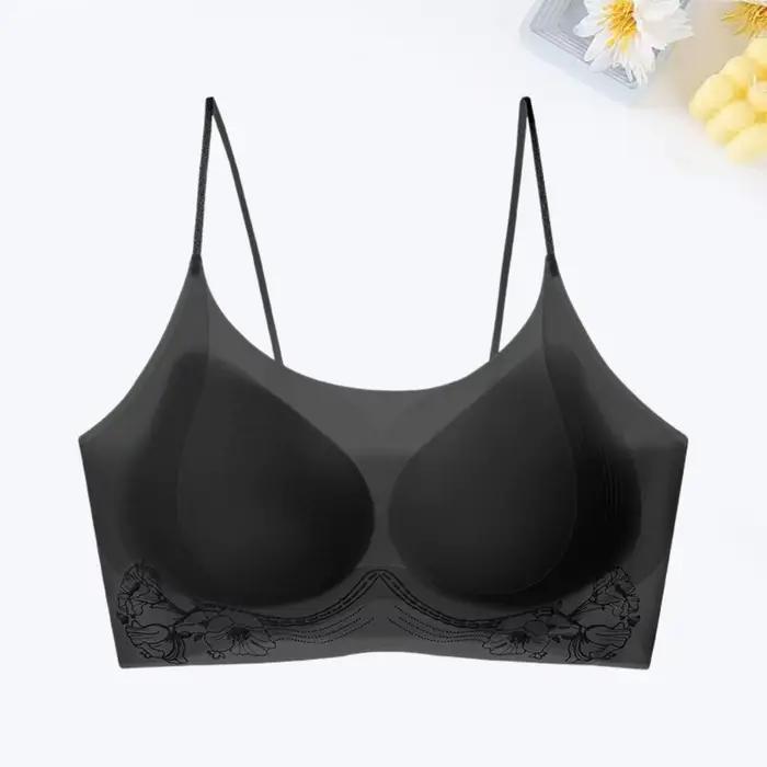 Soutien-gorge sans fil en soie glacée à motif fleur de camélia, coupe ajustée, décolleté en V profond, fin, sans couture, lingerie, soutien-gorge push-up pour femme