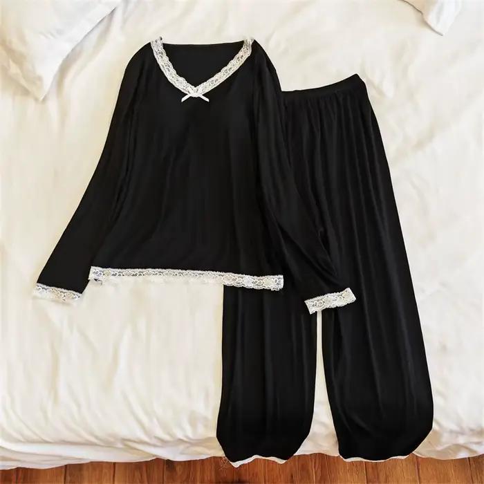 Pyjama élégant pour femmes, ensemble pantalon à manches longues, Modal doux, décontracté, coussin de poitrine, vêtements de maison, automne hiver