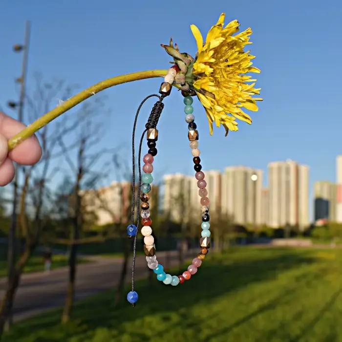 Bracelet à breloques en pierre naturelle arc-en-ciel pour femme, chaîne réglable, cristal de guérison perlé, bijoux, document, 7 chakras