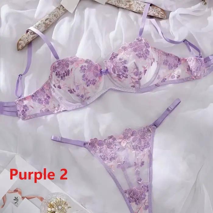 Soutien-gorge transparent pour femmes, Lingerie Sexy, costume, cadeau de la réveillon de la saint-valentin, ensemble soutien-gorge et culotte violet clair, sous-vêtements pour dames