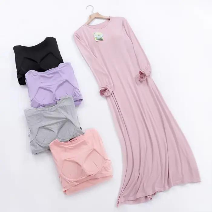 Chemise de nuit longue en coton modal pour femmes, chemise de nuit femme, soutien-gorge rembourré, chemise de nuit grande taille, printemps, automne, nouveau, 2025