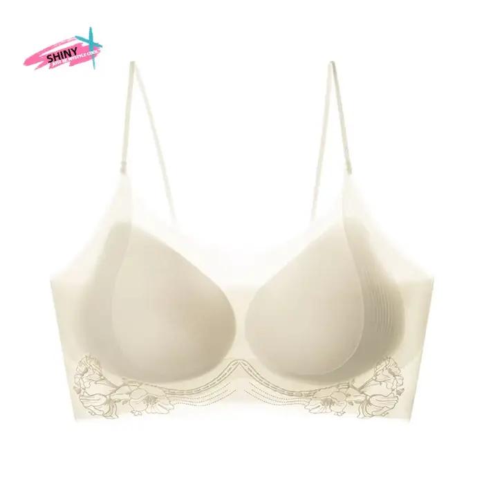 Soutien-gorge sans fil en soie glacée à motif fleur de camélia, coupe ajustée, décolleté en V profond, fin, sans couture, lingerie, soutien-gorge push-up pour femme