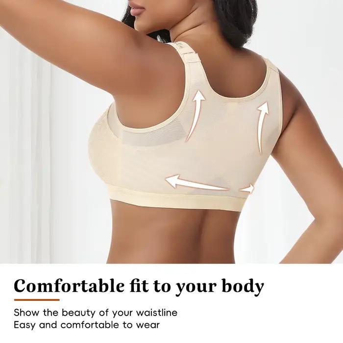 Soutien-gorge sans armatures à fermeture avant en dentelle pour femme, avec larges bretelles de maintien, effet push-up et galbant, boucle réglable, respirant, lingerie sculptante