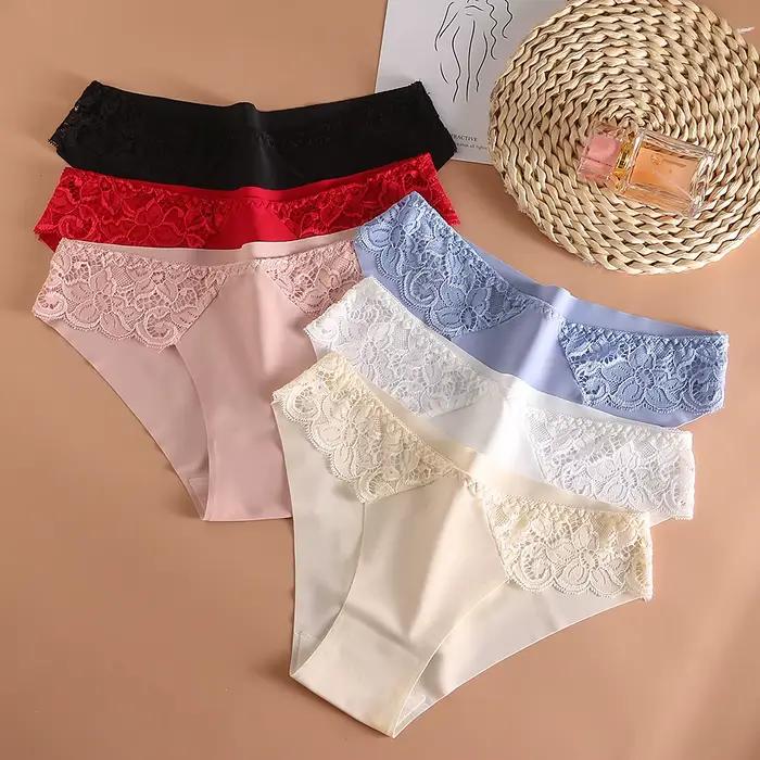 Culotte en dentelle sans couture pour femme, lingerie sexy, sous-vêtement féminin, slip élastique, caleçon à la mode, floral