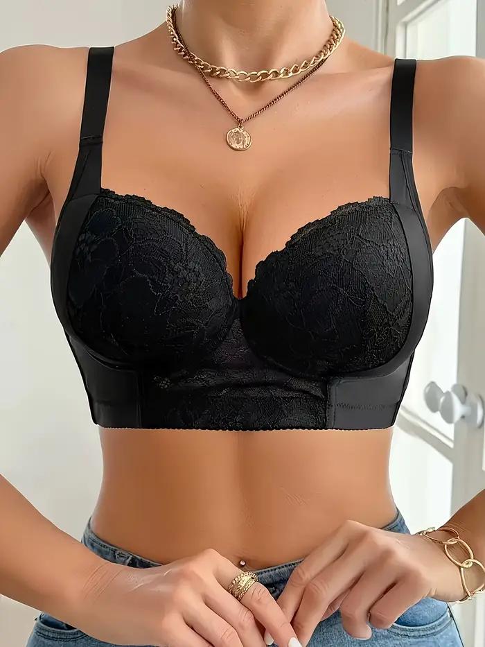 Soutien-gorge pliable en dentelle pour femme, style européen élégant - confortable et respirant, bretelles réglables avec support en anneau métallique
