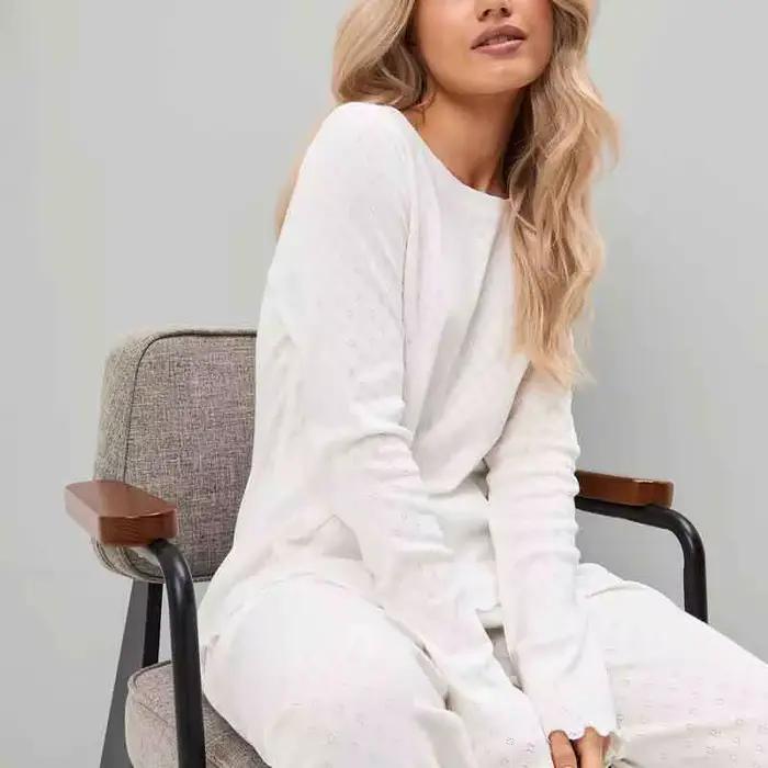 Ensemble pyjama élégant à manches longues pour femmes, 2 pièces, en coton doux, vêtements de maison décontractés, confortables, vêtements de détente pour dames, Design fin de printemps