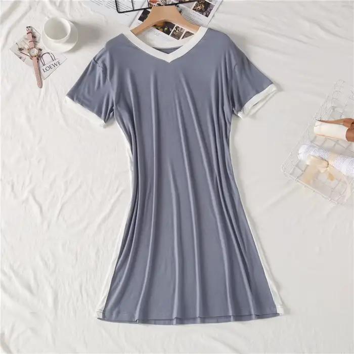 Chemises de nuit à manches courtes INS pour femmes, chemise de nuit d'été en modal, longueur genou, robe ample à col en V, tenue décontractée pour la maison