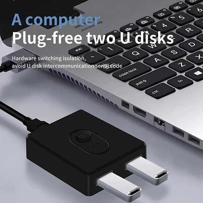 Commutateur KVM USB 3.0 1x2/2x1, hub USB bidirectionnel, commutateur USB 2.0, prolongateur USB 3.0, contrôleur partagé pour clavier, souris et imprimante PC ; commutation en un clic, sans pilote.