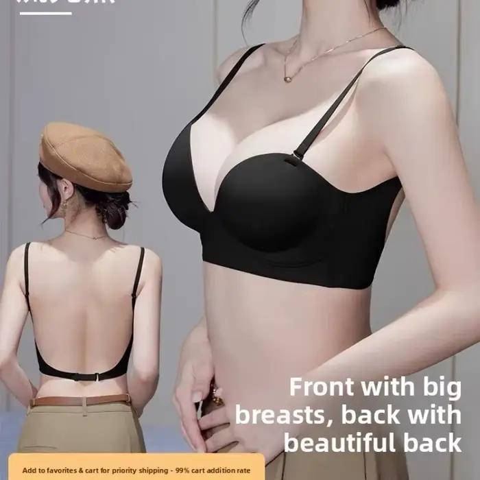 Soutien-gorge push-up pour poitrine petite - Soutien-gorge plongeant à dos en U rembourré de 10 cm, soutien-gorge sans fil et sans dos pour un effet liftant et de maintien