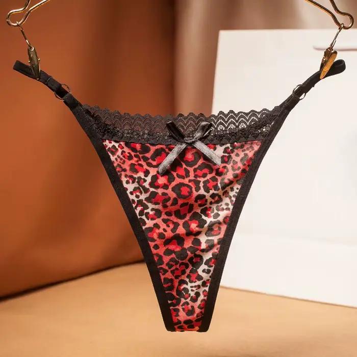 Culotte Léopard Sexy en Dentelle avec Nministériels d pour Femme, Lingerie Féminine, String Respirant, Slip en Maille, Sous-Vêtement Transparent