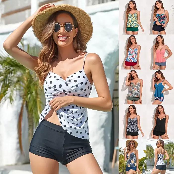 Tankini maillots de bain pour femmes 2 pièces maillots de bain imprimé fleuri débardeur avec short contrôle du ventre Y2k filles chaudes maillots de bain