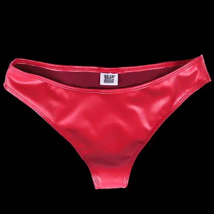 Culotte en cuir à entrejambe en T pour femme, sous-vêtement sexy, grande taille, aspect mouillé, brillant, slip à riz bas, fourche étroite, lingerie amusante