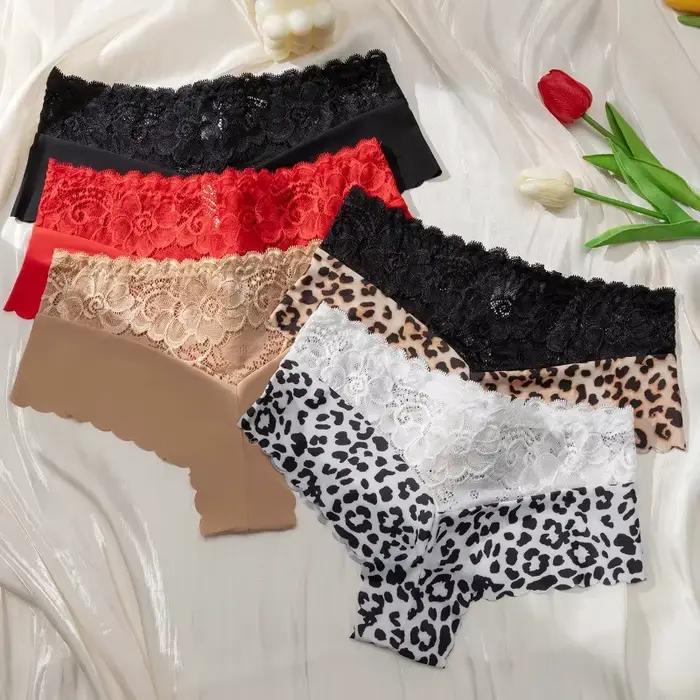 Léopard femmes culottes sans couture taille moyenne femme boxeurs Sexy sous-vêtements en dentelle confortable doux Lingerie respirant femme Boyshorts culotte