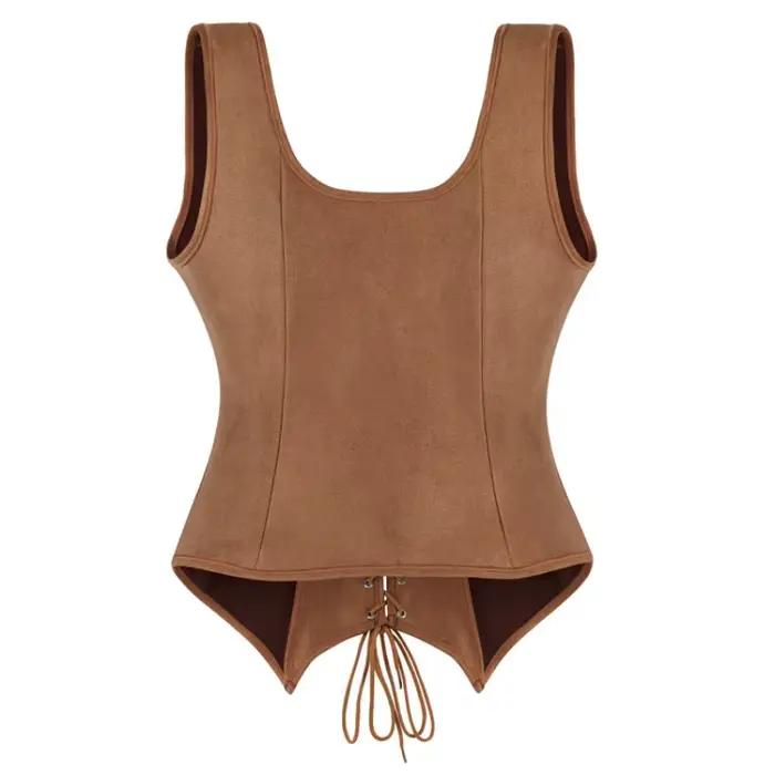 WSHKING Corset médiéval vintage en daim pour femme, gilet de pirate victorien, costume de cosplay Renaissance pour Halloween