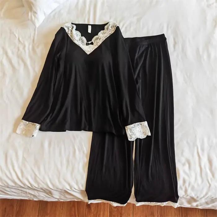 Pyjama élégant pour femmes, ensemble pantalon à manches longues, Modal doux, décontracté, coussin de poitrine, vêtements de maison, automne hiver