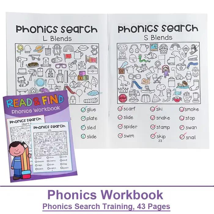 Lecture et trouver un cahier d'exercices de phonétique, apprentissage préscolaire et maternelle, outils pédagogiques pour enseignant d'anglais, pratique de la phonétique Montessori