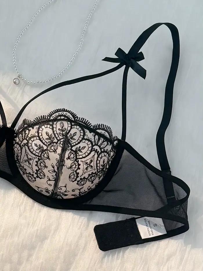 Ensemble de lingerie semi-transparente noir confortable et léger pour femmes, 2 pièces, ZA824057