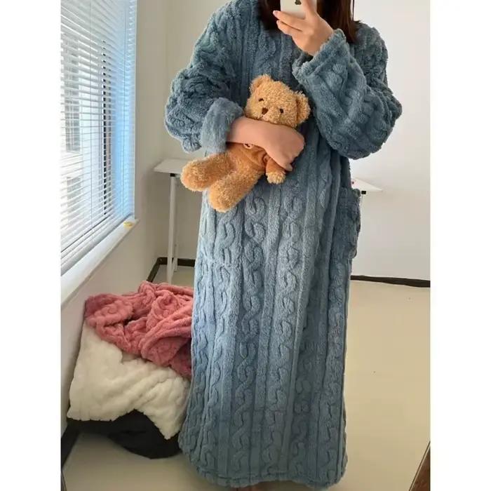 Pyjamas hiver femmes nuisette à manches longues pyjamas robe de nuit vêtements de nuit robe chemises de nuit femme chambre porter dames hiver