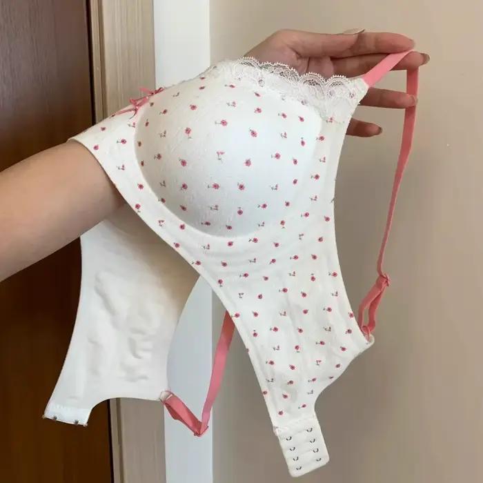 Lingerie en dentelle à imprimé floral contrasté pour femmes, petite poitrine, soutien-gorge sans couture et à armatures