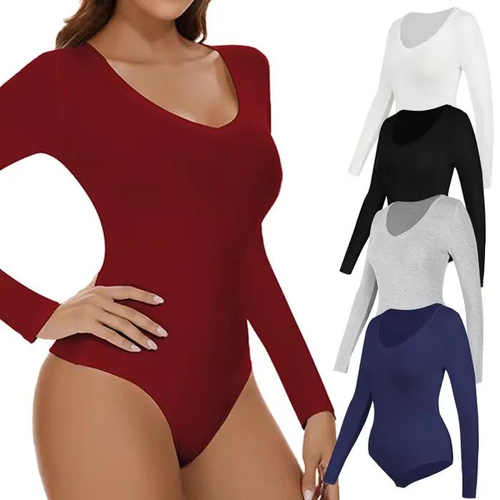 Body Sexy pour femmes, col en V, combinaison amincissante, manches longues, sous-vêtement thermique d'hiver, sans couture, couche de Base respirante