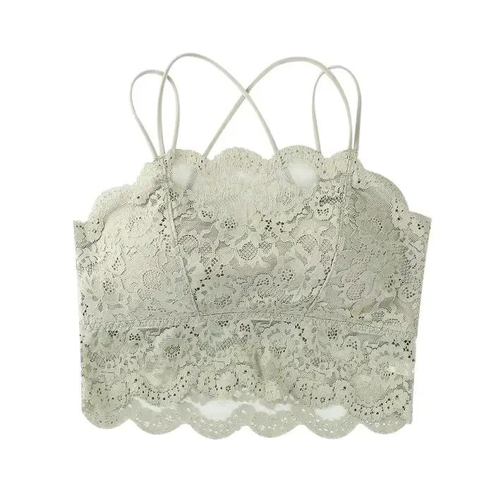 M-XL dos Sexy grand soutien-gorge Sexy dentelle Tube Top rassemblement avec coussretours de poitrine femmes soutien-gorge respirant antichoc sans jantes soutien-gorge