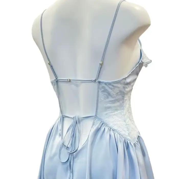 Chemise de nuit française Sexy en soie glacée, pyjama pur pour femmes, maille et dentelle avec coussinet de poitrine, bretelles, vêtements de détente, 2025