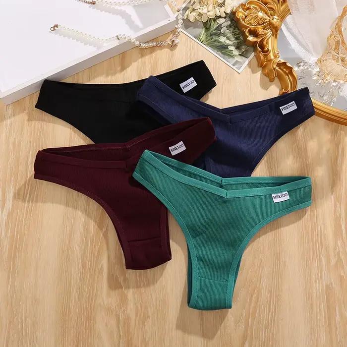 Culotte brésilienne en coton pour femmes, sous-vêtements Sexy, taille en V, couleur unie, taille basse, sans couture, Lingerie intime