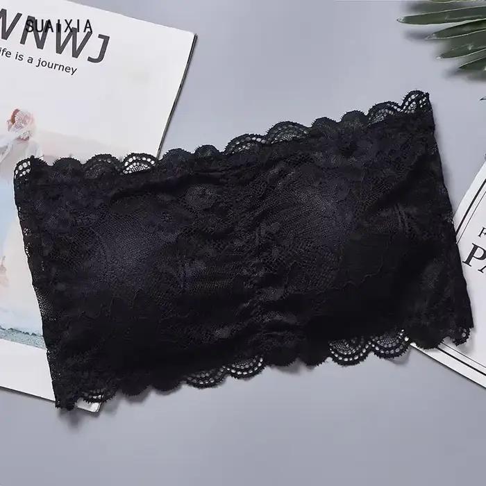 Soutien-gorge tubulaire en dentelle florale pour femmes, bustier sexy, fermeture au dos, haut court sans bretelles