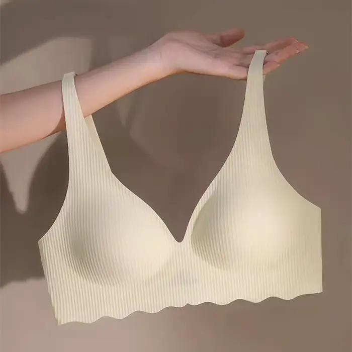 Soutien-gorge sans couture pour femmes, petite poitrine, grand Design creux, sous-vêtements, soutien Non amovible, bonnet Semi-fixe, une pièce, rayé, fin