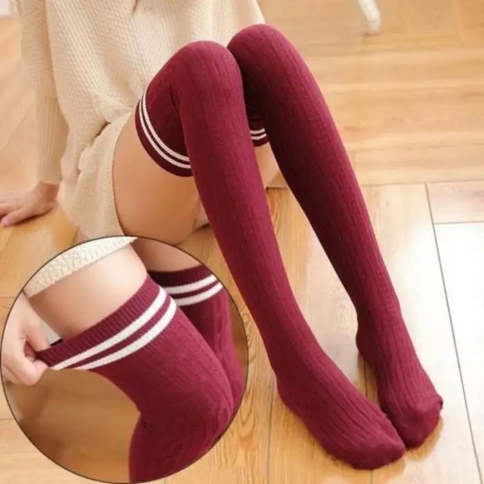 Bas en coton tricoté pour femmes, cuissardes hautes au-dessus du genou, bas longs en coton pour filles, chaussettes chaudes aux genoux, accessoire de vêtements