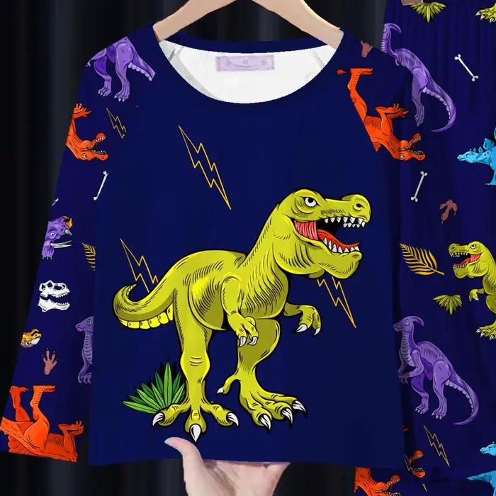 Pyjama imprimé dinosaure à manches longues pour garçons, ensemble de pantalons décontractés pour bébé, vêtements de maison de lait, mode de printemps, Cool, automne, nouveau, 2 pièces