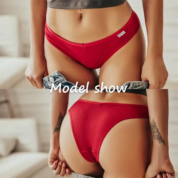 Culotte brésilienne en coton pour femmes, sous-vêtements Sexy, taille en V, couleur unie, taille basse, sans couture, Lingerie intime