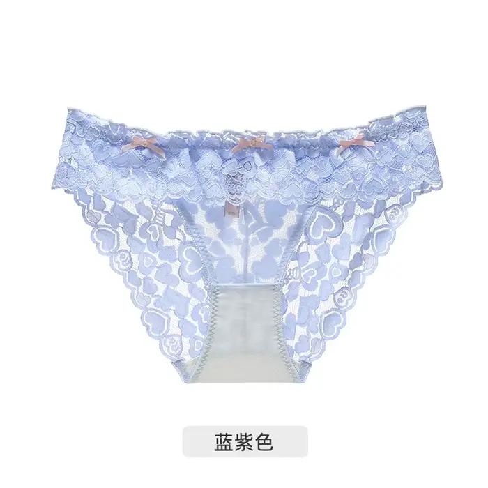 Culotte Sexy en dentelle de Style français pour femmes, slip confortable et respirant, taille basse, sous-vêtements féminins avec nœud de couleur unie