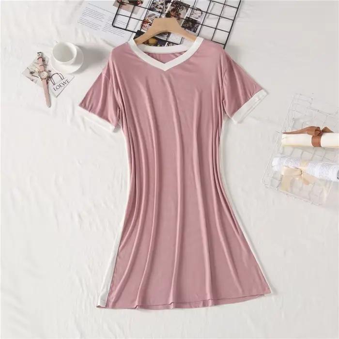 Chemises de nuit à manches courtes INS pour femmes, chemise de nuit d'été en modal, longueur genou, robe ample à col en V, tenue décontractée pour la maison