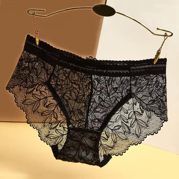 Culotte Géométrique en Dentelle pour Femme, Sous-Vêtement Sexy, Taille Basse, Lingerie Féminine