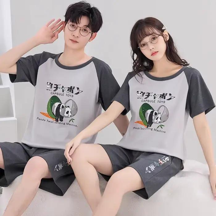 Ensemble de pyjamas de dessin animé pour couple, vêtements de nuit assortis, vêtements de nuit pour jeunes filles et grands garçons, été