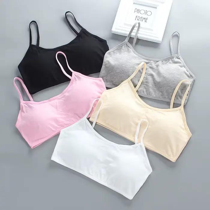 Soutien-gorge tubulaire pour femmes, sous-vêtements rembourrés pour adolescentes, Lingerie pour étudiantes, couleur unie, coton doux