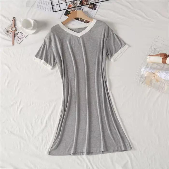 Chemises de nuit à manches courtes INS pour femmes, chemise de nuit d'été en modal, longueur genou, robe ample à col en V, tenue décontractée pour la maison