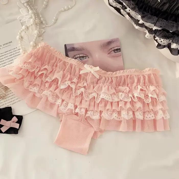 Culottes sexy pour femmes, style princesse, avec un joli nœud en dentelle, taille basse, design à volants 3D, respirantes, douces, fines, lingerie