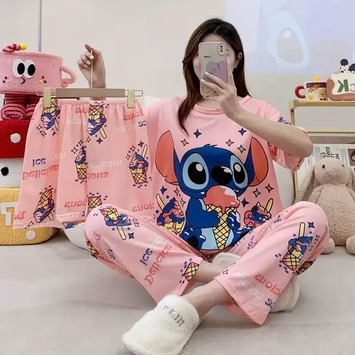 Nouvel ensemble pyjama trois pièces pour femme, tenue d'intérieur douce et confortable, pyjama décontracté à motif dessin animé, ensemble pyjama tendance pour femme
