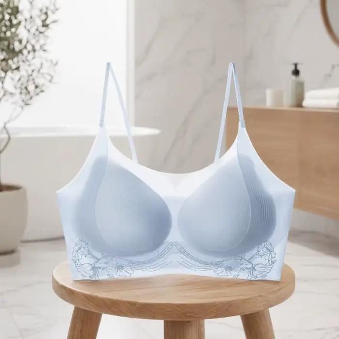Soutien-gorge sans fil en soie glacée à motif fleur de camélia, coupe ajustée, décolleté en V profond, lingerie pour femme, effet push-up et galbant