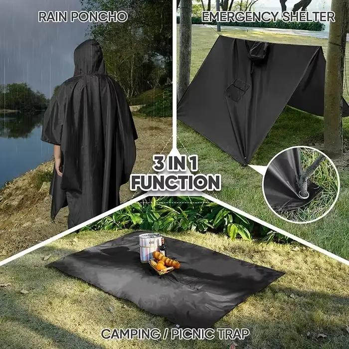 Poncho de pluie à capuche pour adultes, veste imperméable et légère unisexe avec poche pour randonnée Camping urgence