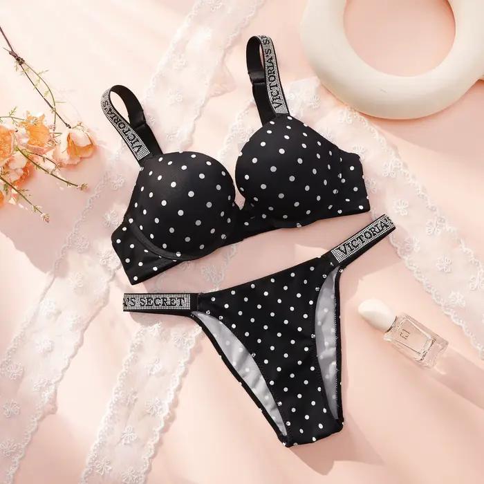 Victoria Secret – ensemble soutien-gorge et culotte push-up en dentelle à pois pour femmes, lingerie sexy, vêtements de nuit, grande taille, confortables et luxueux, nouvelle collection