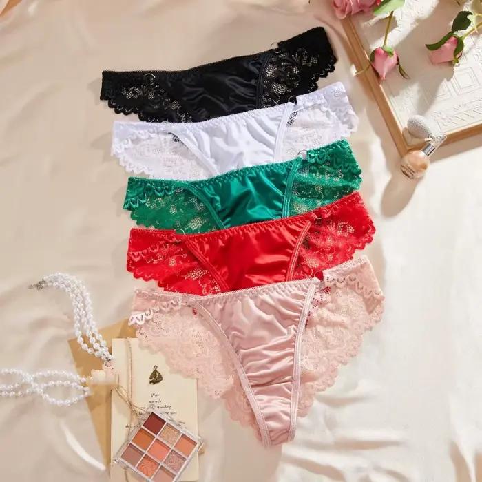 InjPanties-Culottes en satin vintage pour femmes, sous-vêtements transparents sans couture, taille basse, entrejambe en coton, dentelle évidée, fleur