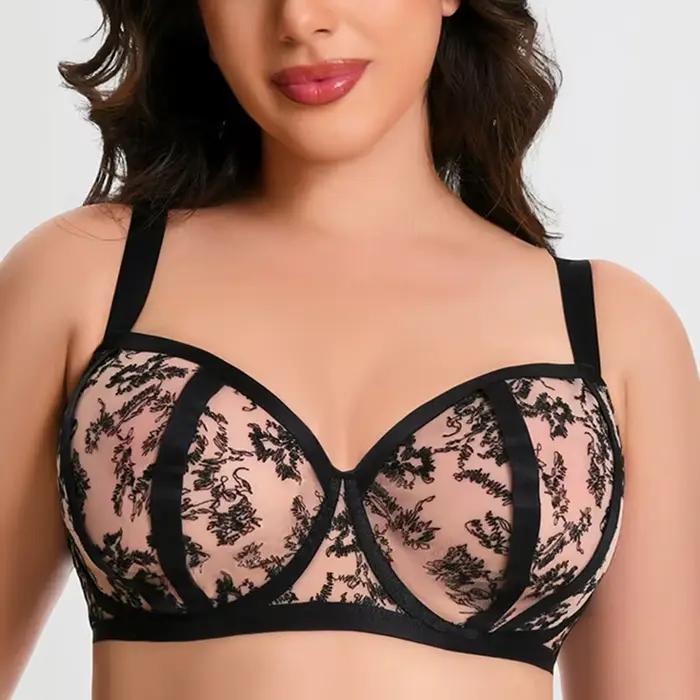 Soutien-gorge minimiseur en dentelle transparente pour femme, armatures non rembourrées, lingerie respirante, sexy, grande taille, 34, 36, 38, 40, 42 esse, E, F, FF, G