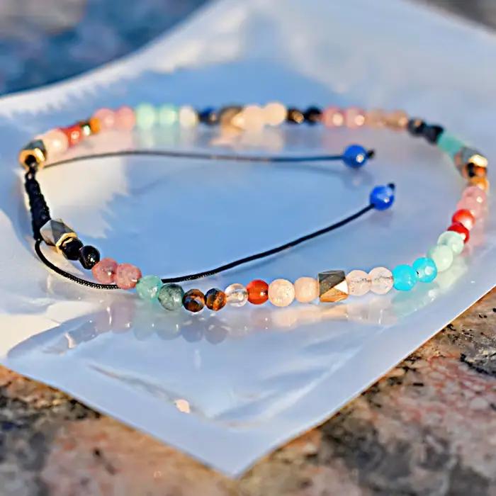 Bracelet à breloques en pierre naturelle arc-en-ciel pour femme, chaîne réglable, cristal de guérison perlé, bijoux, document, 7 chakras