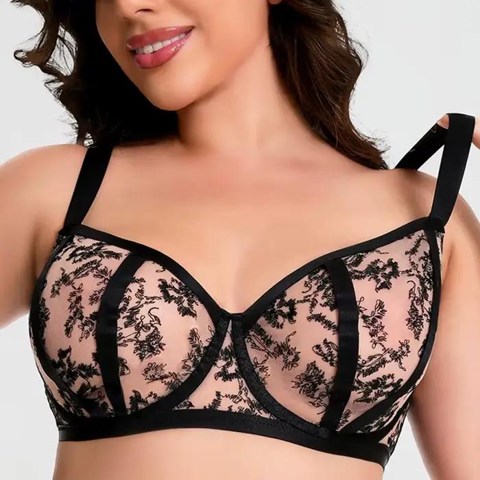 Soutien-gorge minimiseur en dentelle transparente pour femme, armatures non rembourrées, lingerie respirante, sexy, grande taille, 34, 36, 38, 40, 42 esse, E, F, FF, G