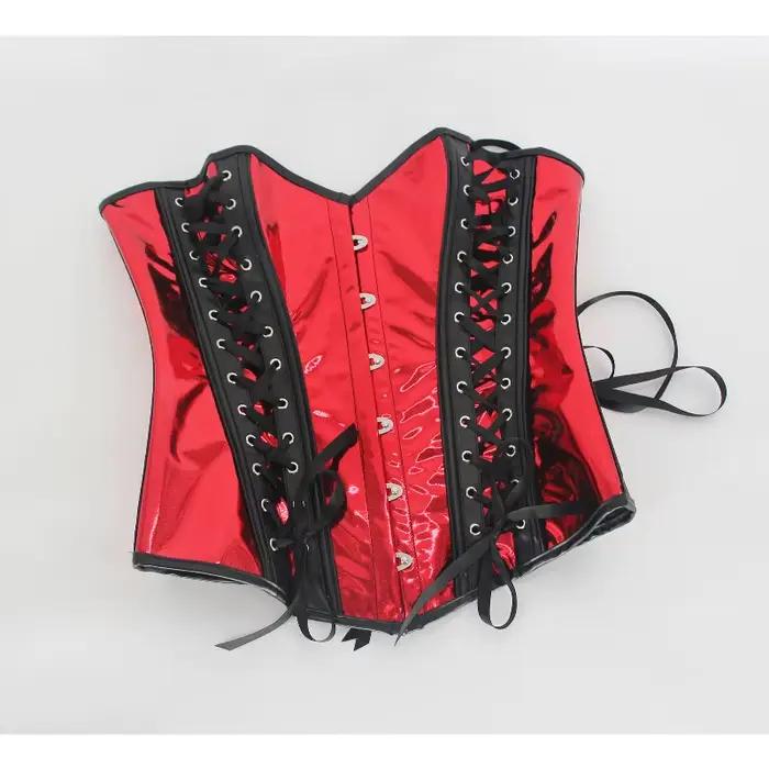 Steampunk Top Corset Argent PU Cuir À Lacets Surbuste Bustier pour Femmes Gothique Clubwear Sexy Taille Body Shapewear Corselet