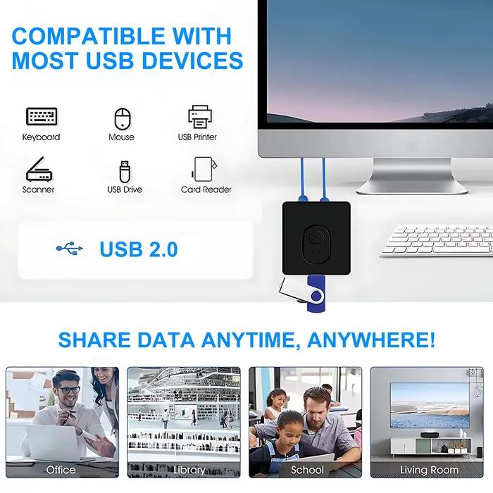 Commutateur KVM USB 3.0 1x2/2x1, hub USB bidirectionnel, commutateur USB 2.0, prolongateur USB 3.0, contrôleur partagé pour clavier, souris et imprimante PC ; commutation en un clic, sans pilote.